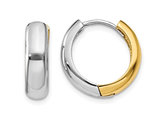 14K Yellow and White Gold Polished Huggie Hoop Earrings